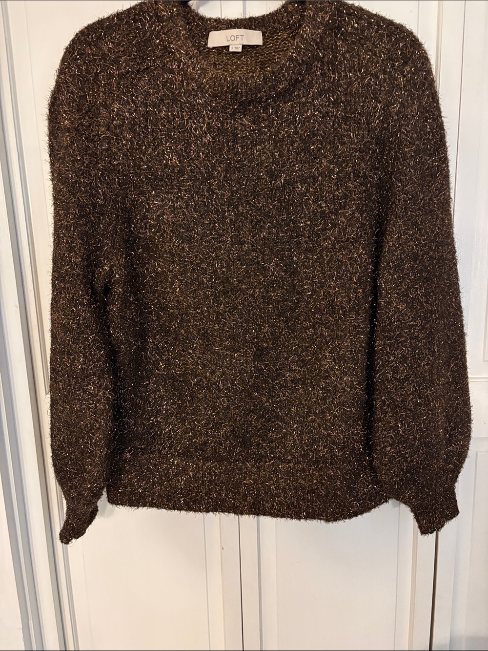 LOFT Brown Metallic Eyelash Crewneck Sweater